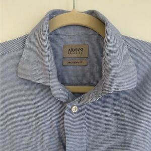 Armani Collezioni Blue Micro-Pattern Modern Fit Dress Shirt - Size M